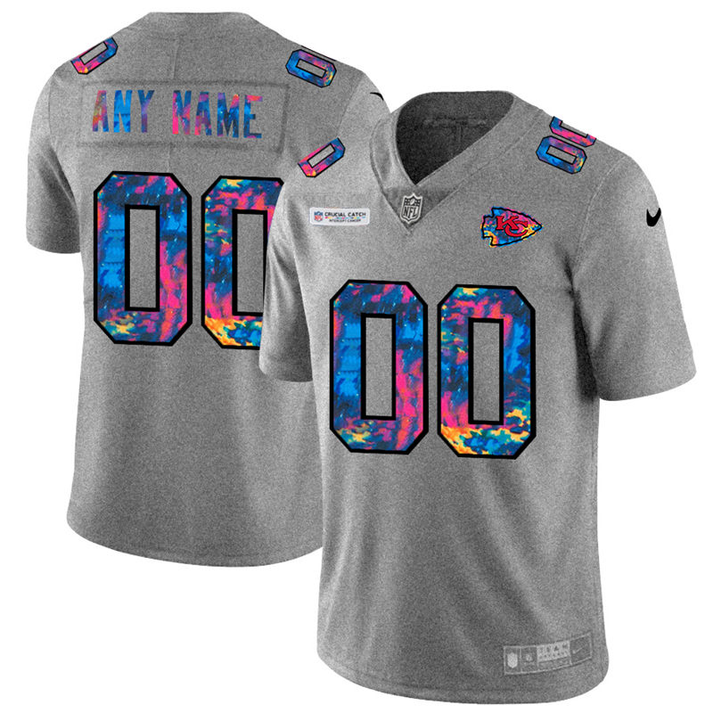 Kansas City Chiefs Custom Men Nike MultiColor 2020 NFL Crucial Catch Vapor Untouchable Limited Jersey Greyheather